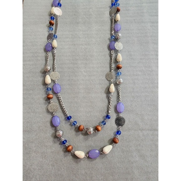 Bocar Jewelry - BOCAR Signed Double Strand Station‎ Necklace Purple Silver Tone FREE $HIPPING!!